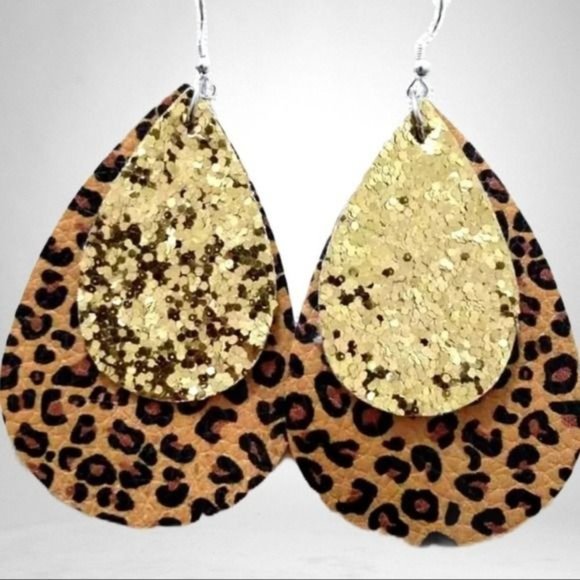 Boho Vegan Leather Teardrop Dangle Earrings - Picture 2 of 2
